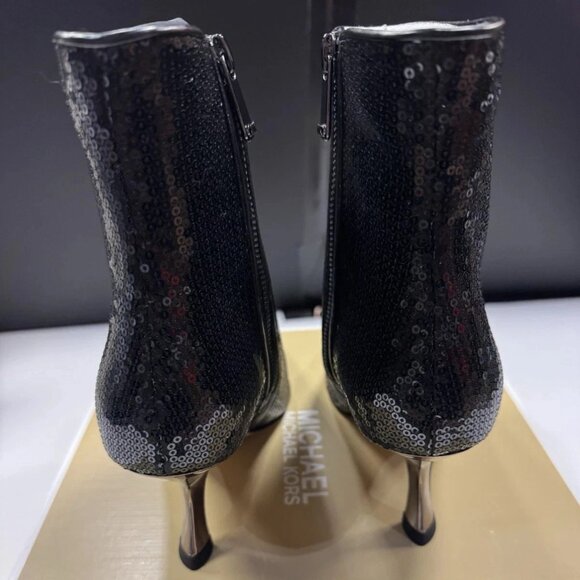 Michael Kors Luna Booties Black Sequin 6M Pointed Toe Galvanized Heel MSRP $225 - Picture 5 of 6